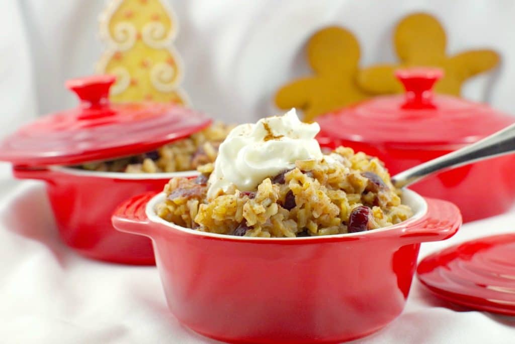 Cranberry Gingerbread Stovetop Rice Pudding (Gluten-Free)